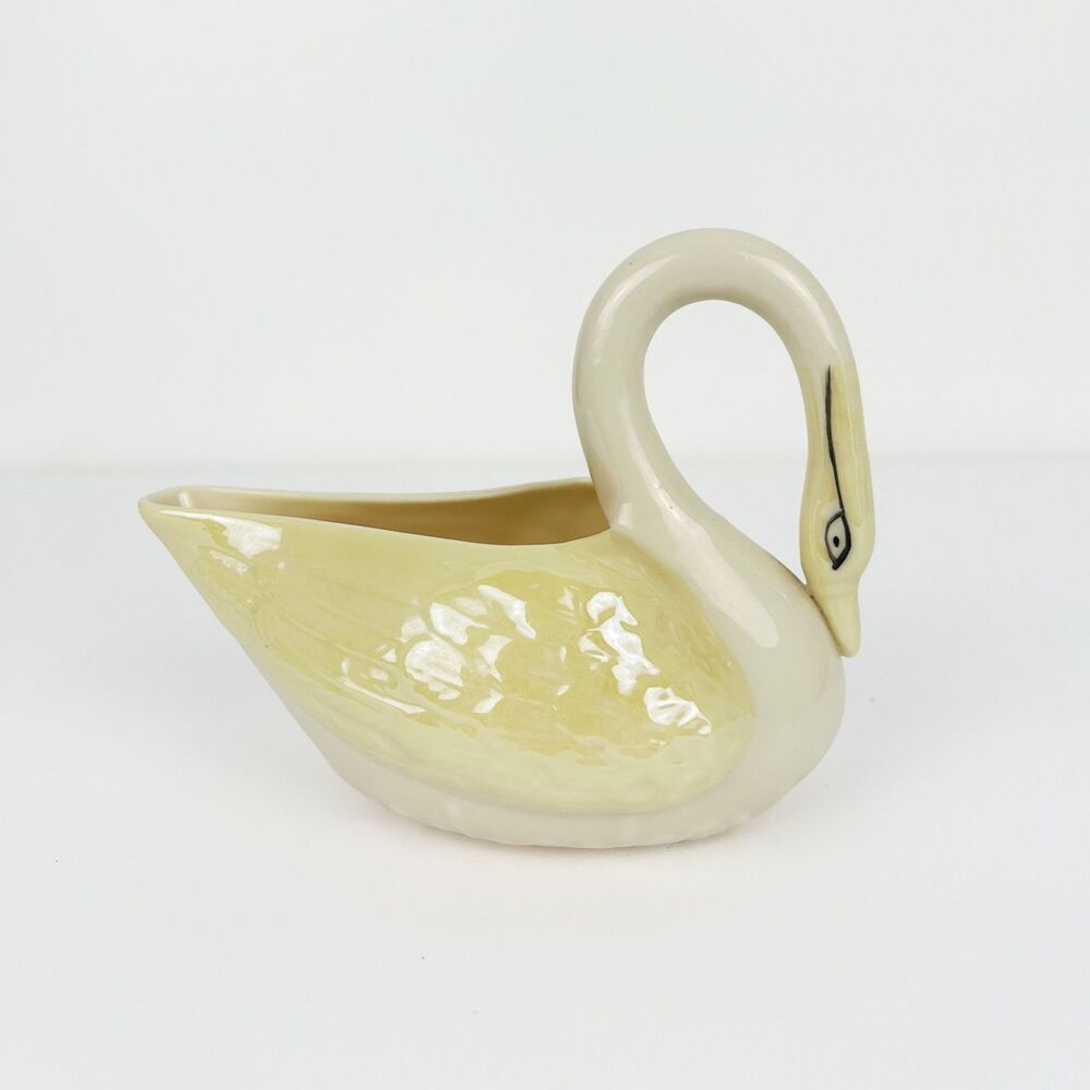 Belleek Swan Gravy Boat Ireland 7th Mark Yellow Lustre Porcelain Vintage Creamer